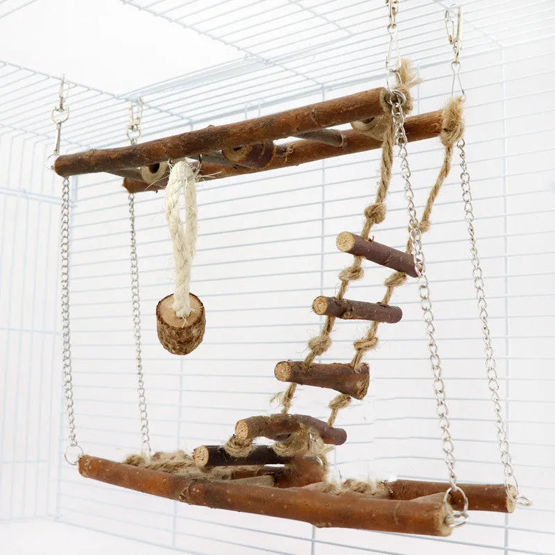 Wooden suspension bridge ladder climbing frame toy for pets in wood colour, 27x8x23cm