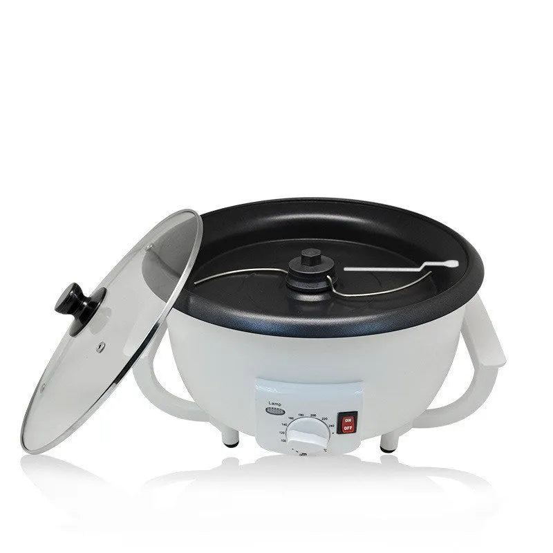 White coffee roasting machine with 750g capacity and 1200W power for home bean roasting