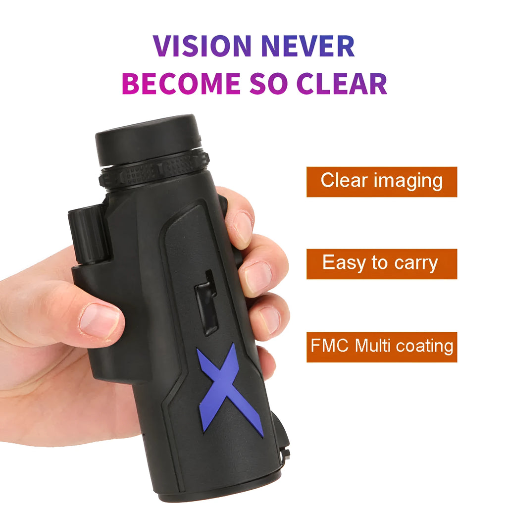 Black 20x50 monocular telescope with 12x magnification and 50mm objective lens