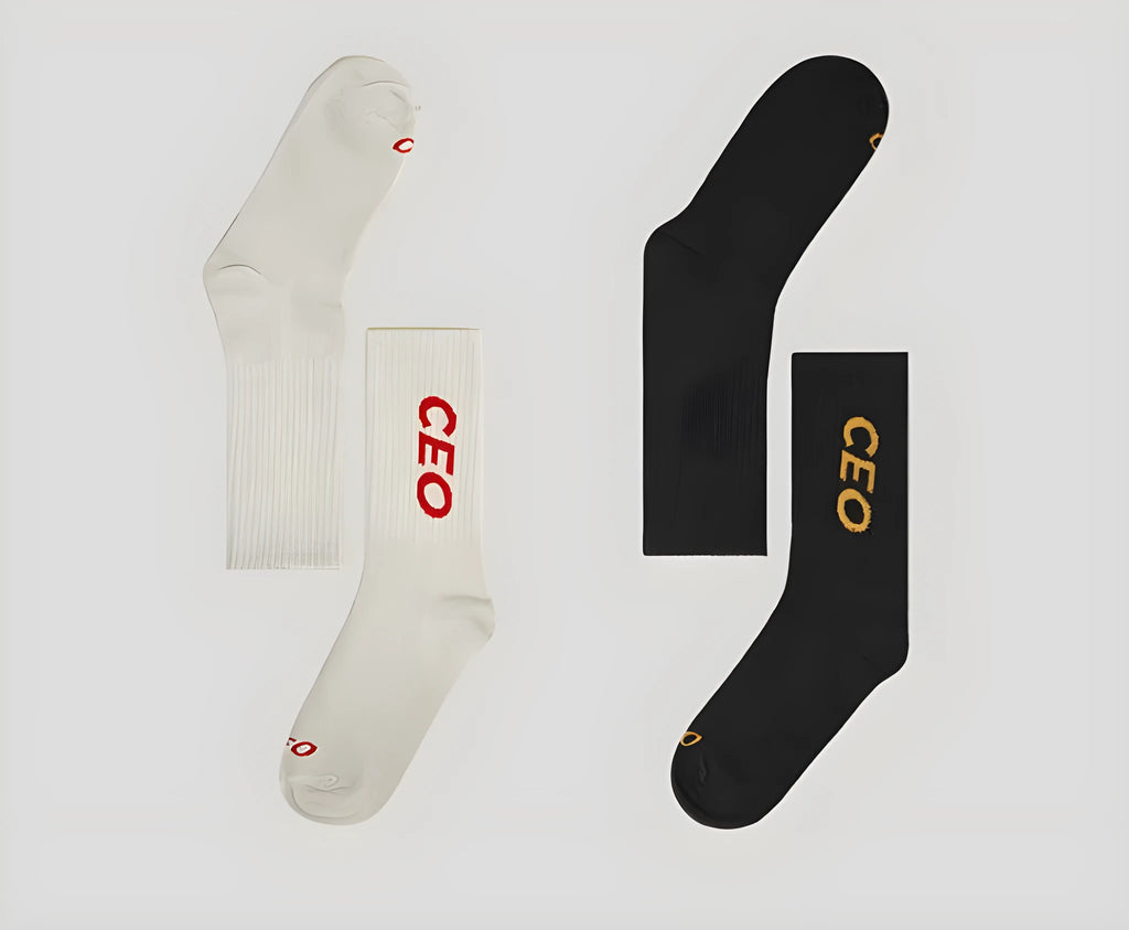 Pair of men's thin cotton socks with letters pattern, black or light grey, one size, breathable summer design.
