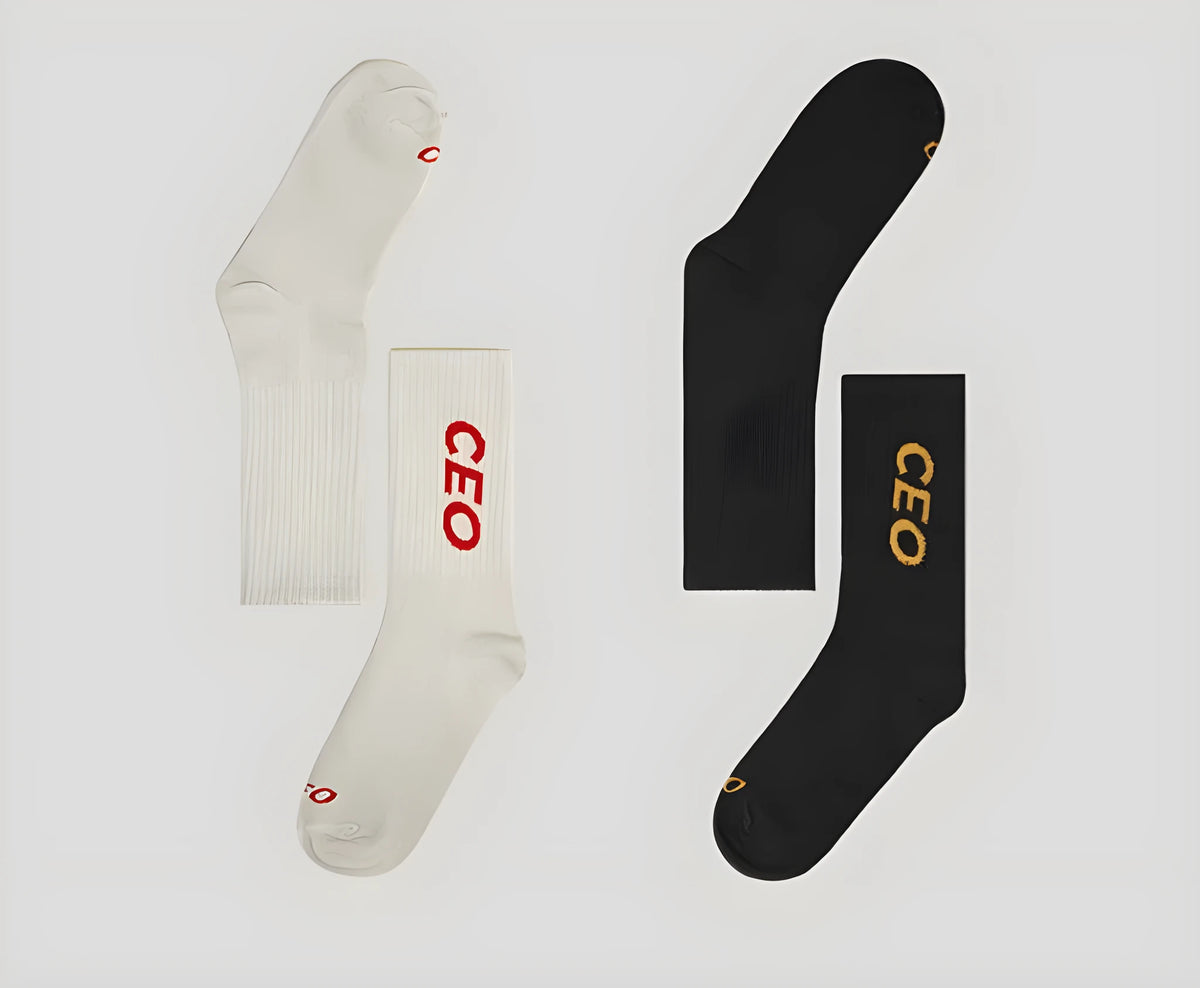 Pair of men's thin cotton socks with letters pattern, black or light grey, one size, breathable summer design.