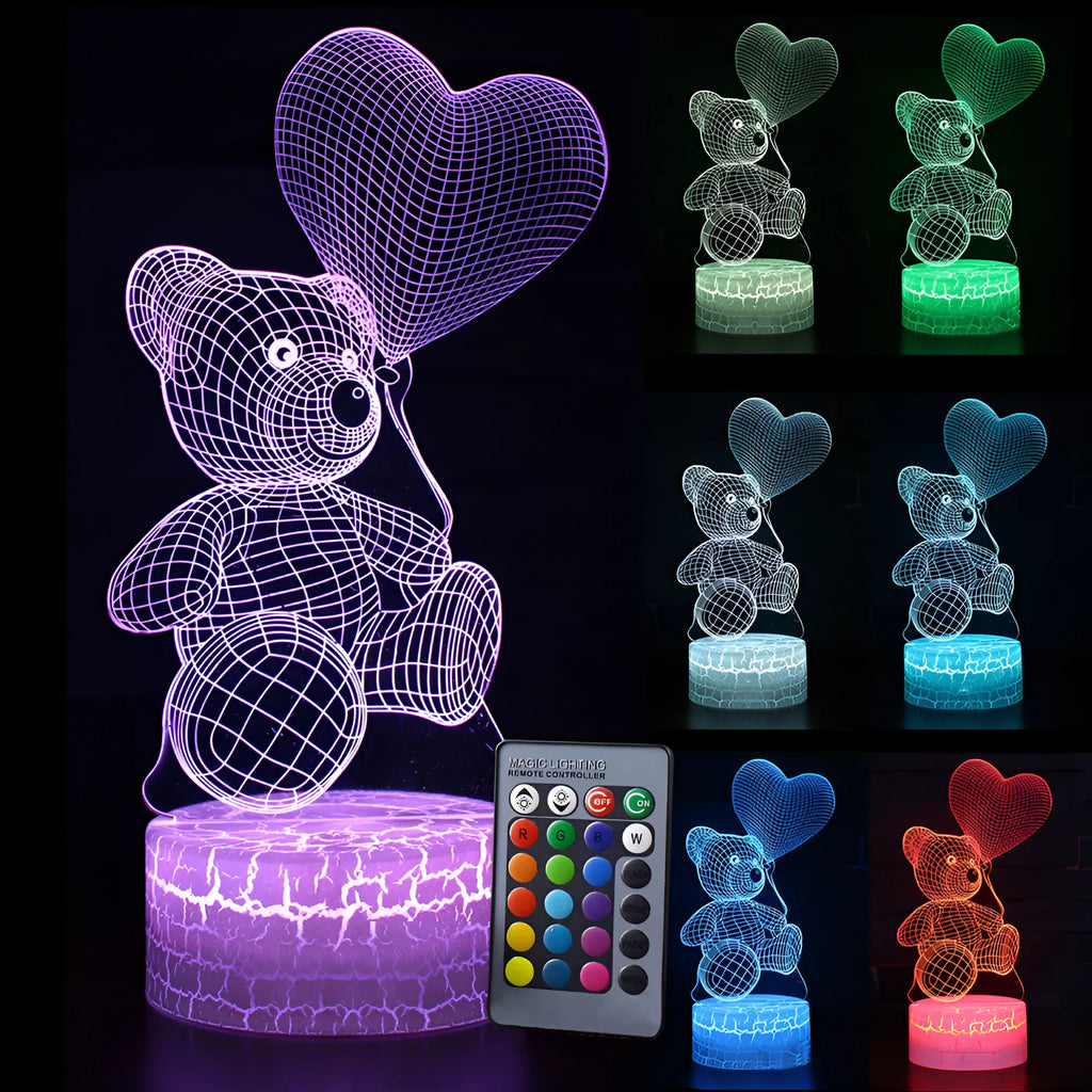 3D cute bear creative night light with colourful acrylic shade and LED light source