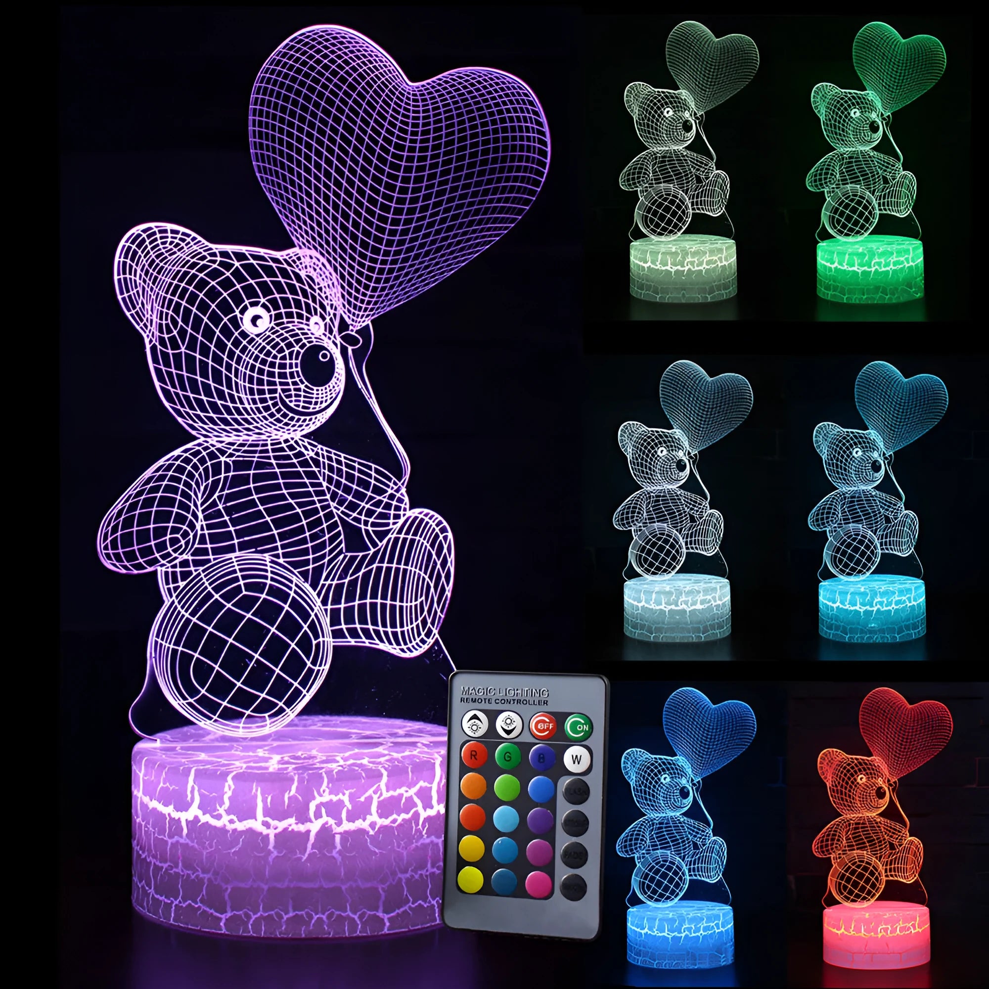 3D cute bear creative night light with colourful acrylic shade and LED light source
