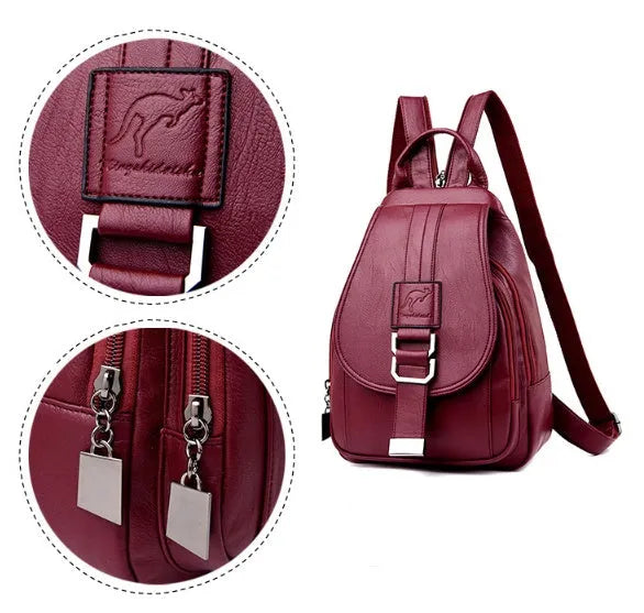 Women's waterproof PU leather backpack in medium size with double straps, available in five colours