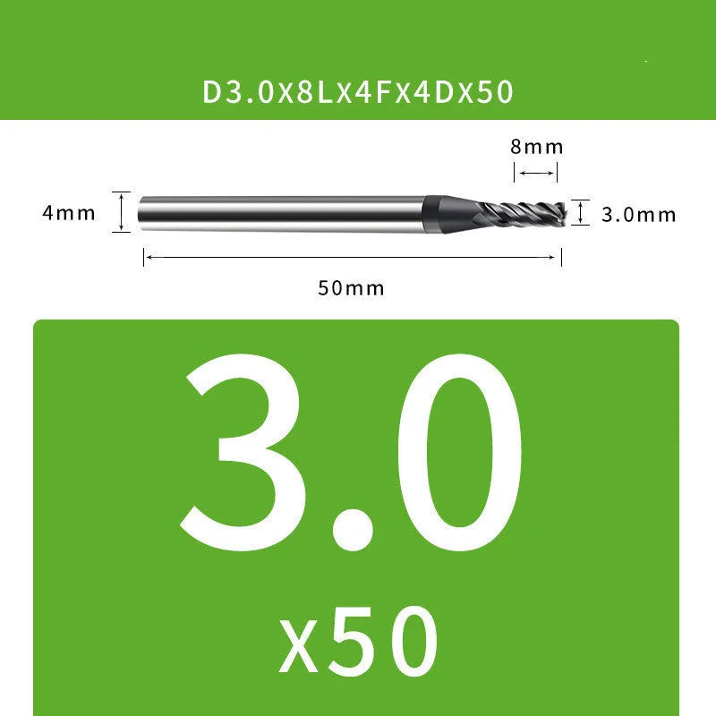 4-blade tungsten steel end mill for CNC machining with size specifications