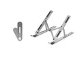 Silver cooling folding computer stand made of aluminium alloy and silicone pads for laptops under 16 inches
