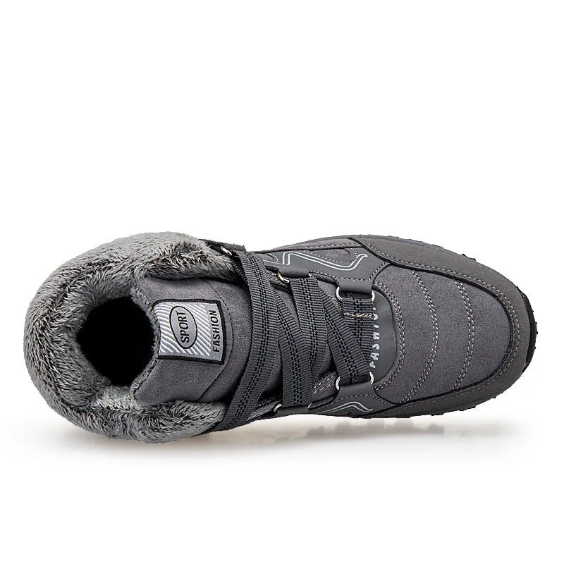 Women's warm cotton snow boots with suede upper, rubber sole, and front tie lacing, multiple colours available
