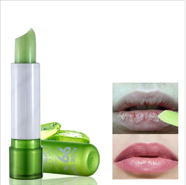Aloe moisturising colour-changing lipstick with waterproof long lasting pink shade
