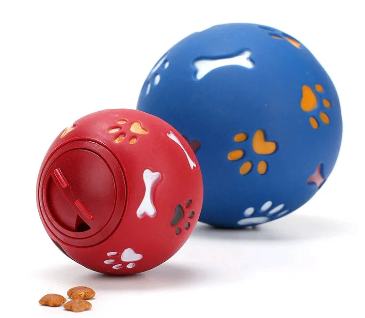 Blue 11cm non-toxic rubber puzzle ball with footprint patterns for medium large dogs