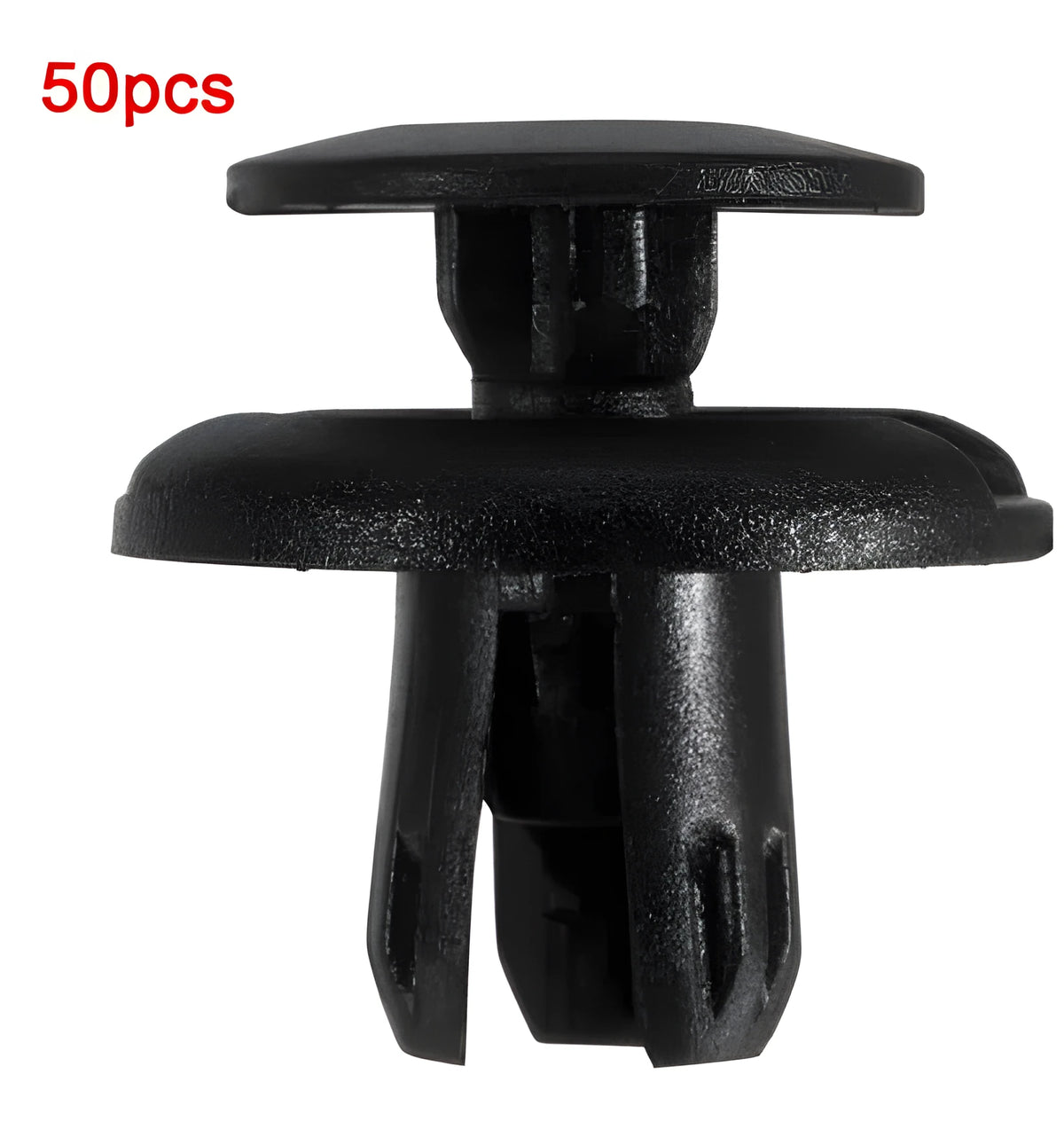 Black plastic automotive rivet fasteners with 8mm hole, pack of 50, model YT1119