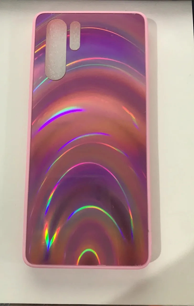 A 3D rainbow glitter gradient back cover case for a smartphone, showing its full-coverage design and sparkling finish.