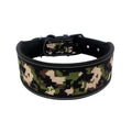 Cloth dog collar in Army Green colour on white background, three sizes available S M L