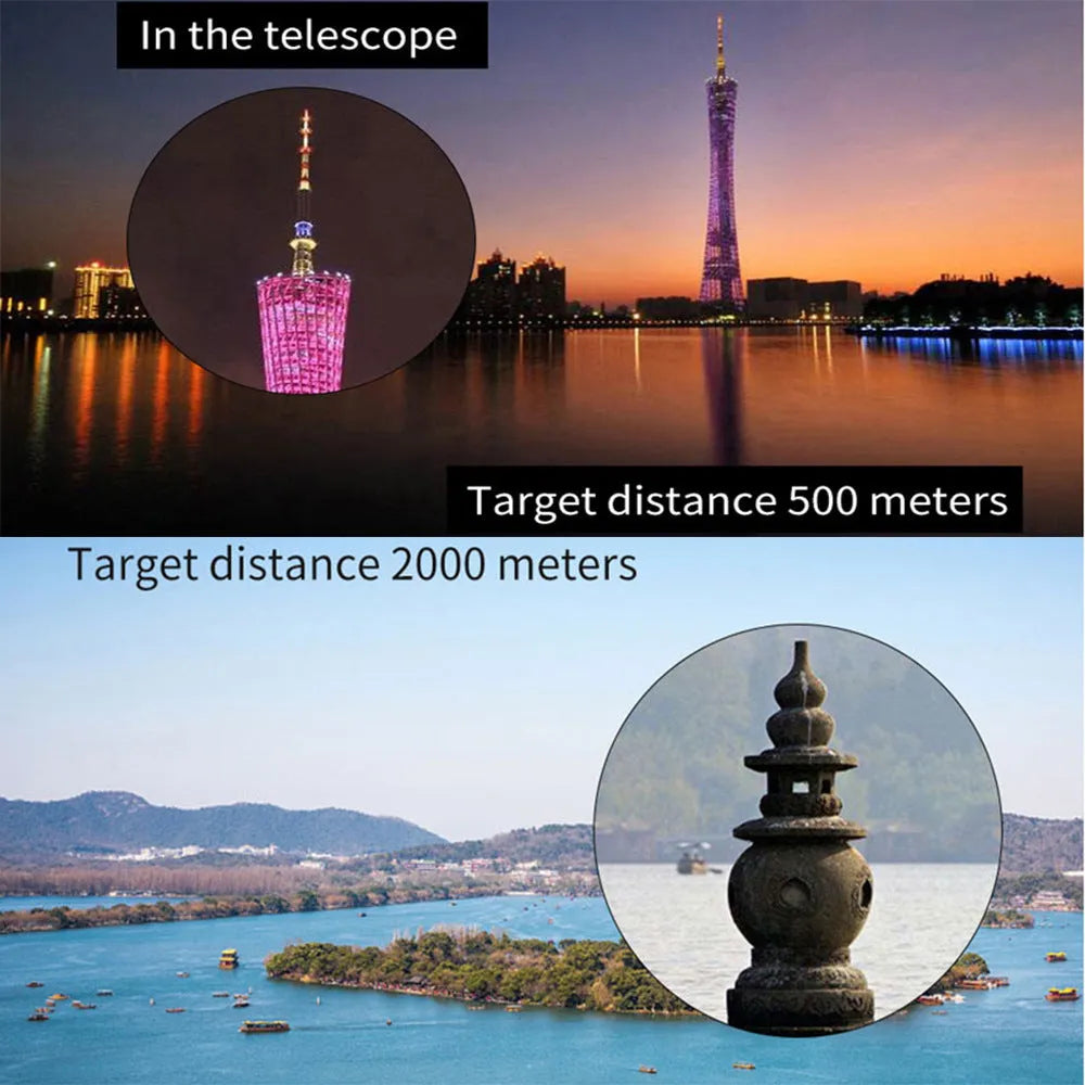 Black 20x50 monocular telescope with 12x magnification and 50mm objective lens