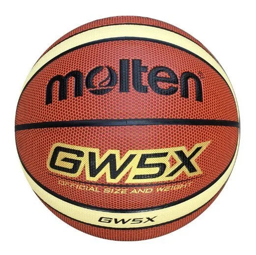 Orange size 7 training basketball with wear-resistant particle skin on an indoor court floor