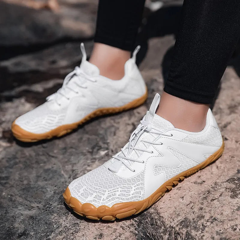 Couple Sports Climbing Shoes in Flyknit with rubber sole, shown in multiple colour options.