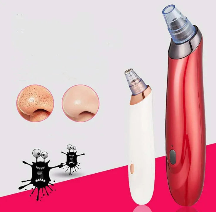 Handheld electric blackhead remover pore cleaner tool in black, gold, red, or white colour.