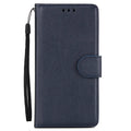 Flip wallet holder open to show card slots and phone compartment in brown imitation leather