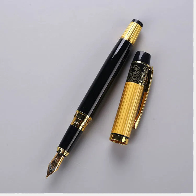 Patterned Orb metal fountain pen black with iridium nib and built-in rotating ink system