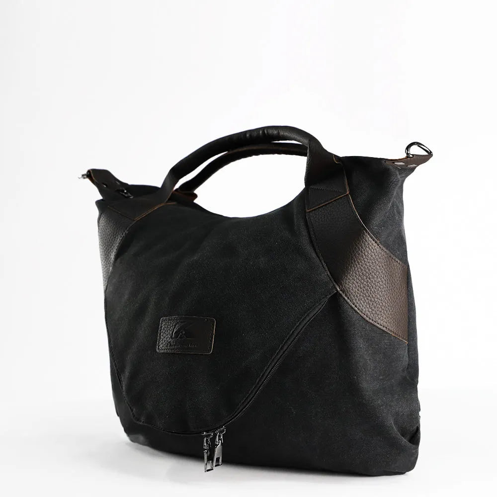 Retro minimalist canvas handbag for women with zipper closure and double straps