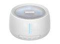 White noise sleep aid machine in white with compact 110mm dimensions on a bedside table