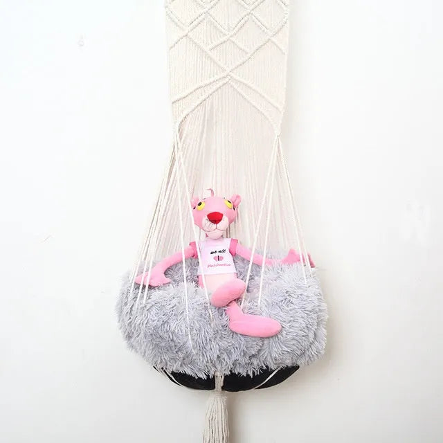 Handmade macrame cotton rope pet swing cage bed in rectangular plain European style for indoor use