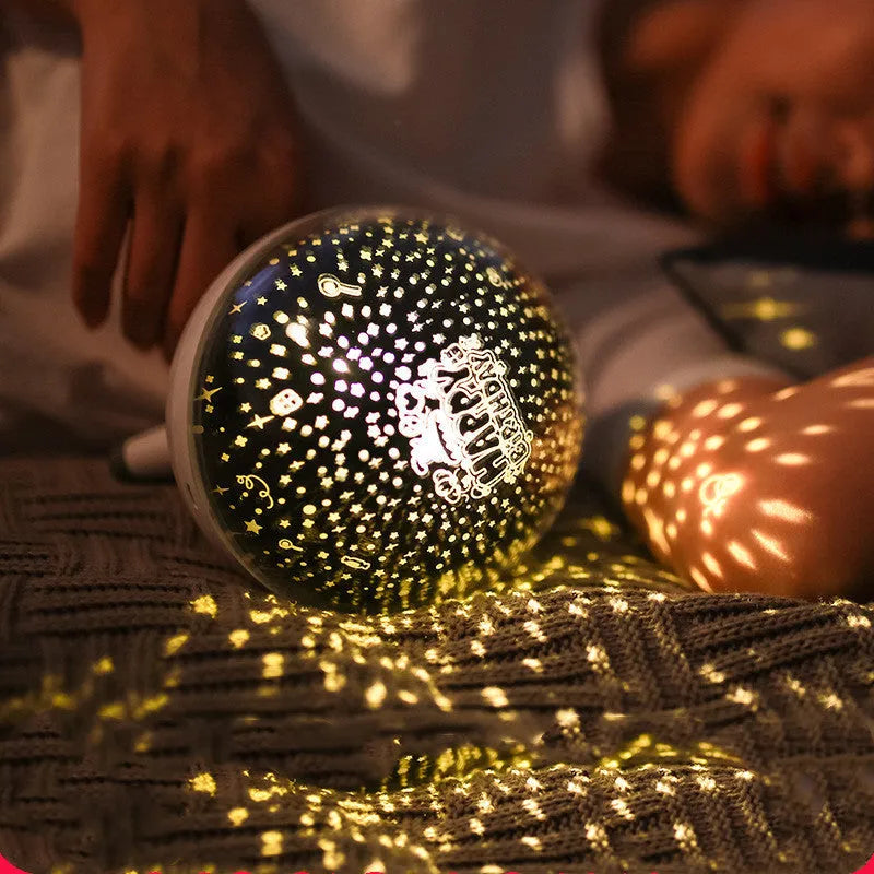 Black rotating starlight projection lamp with battery power and button switch for corridor lighting