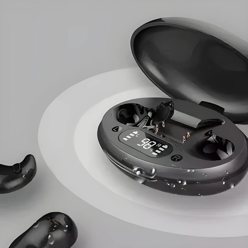Wireless in-ear headset mini invisible earbuds sports style PC ABS black white digital display