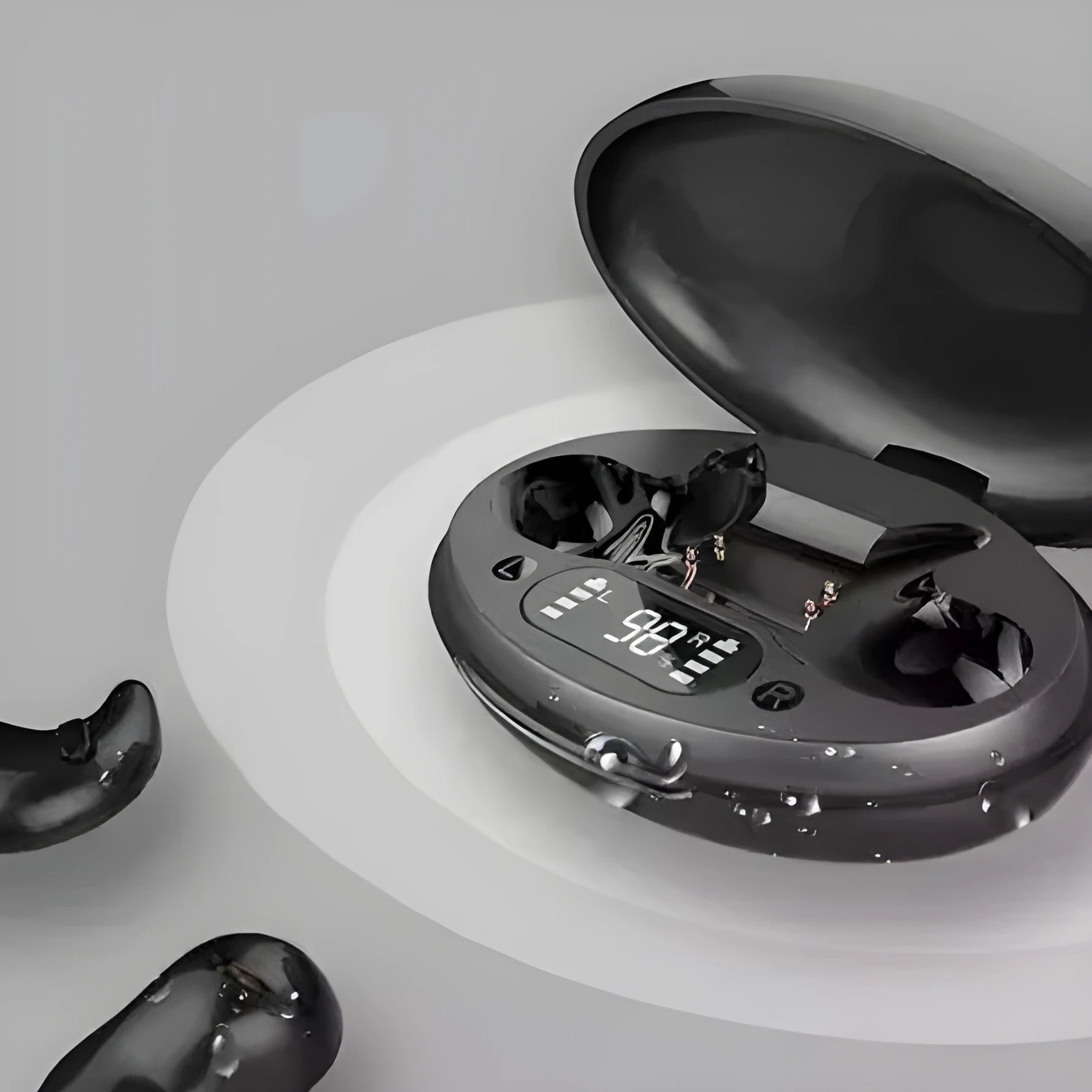 Wireless in-ear headset mini invisible earbuds sports style PC ABS black white digital display