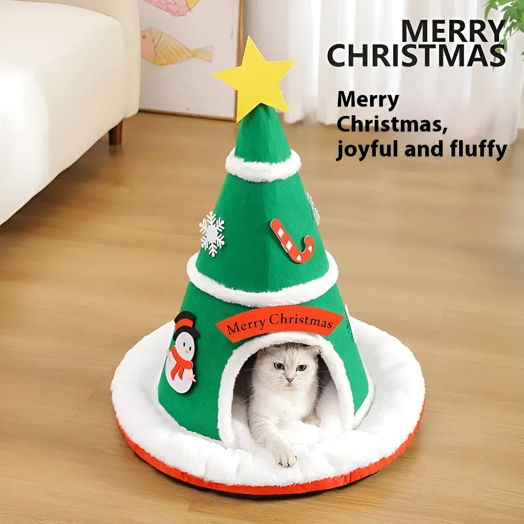 Christmas felt nest cat bed in cloth with removable inner section for cats and small dogs