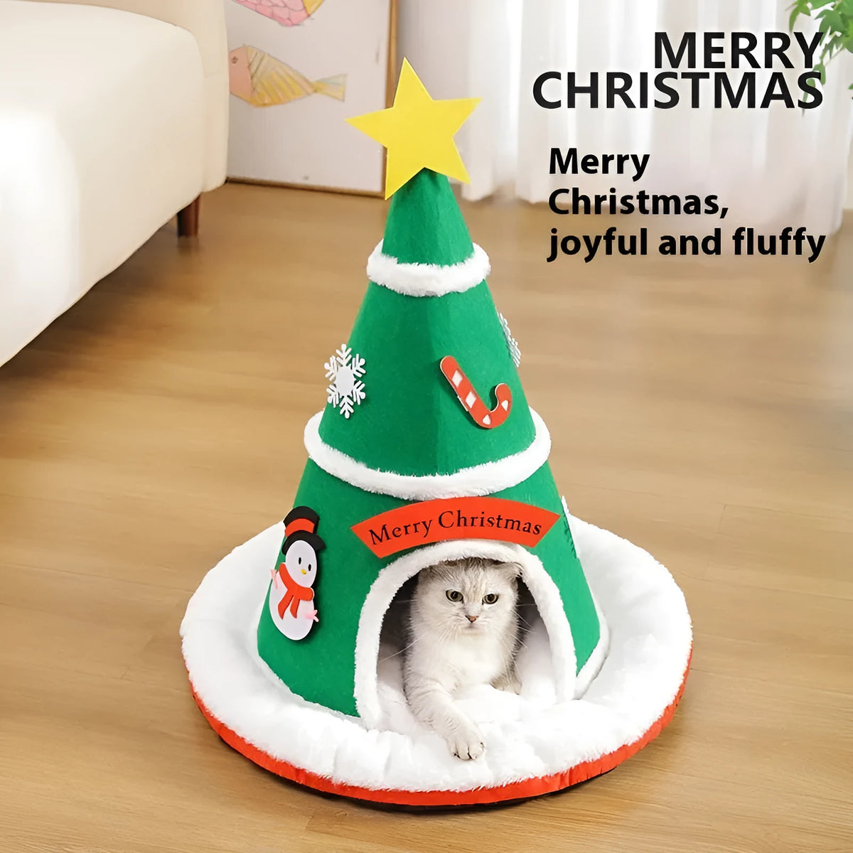 Christmas felt nest cat bed in cloth with removable inner section for cats and small dogs