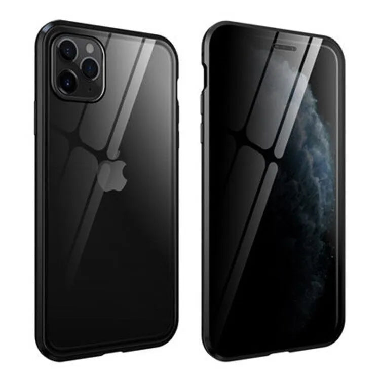 Anti-peep magneto flip phone case with metal frame for iPhone models in multiple colours