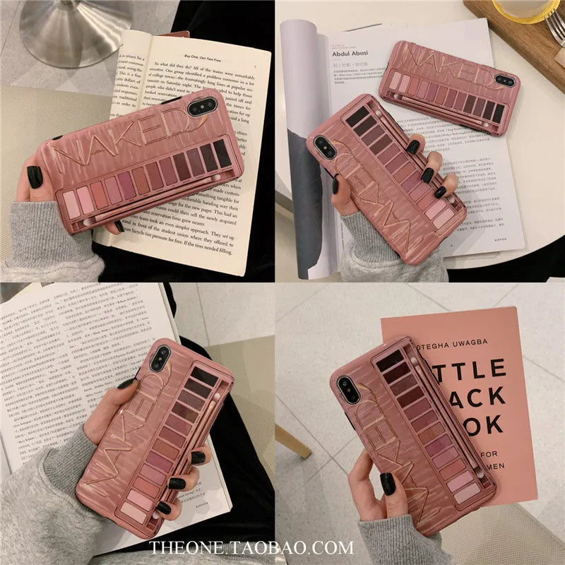 Flesh and grey silicone eye shadow phone cases for various iPhone models.