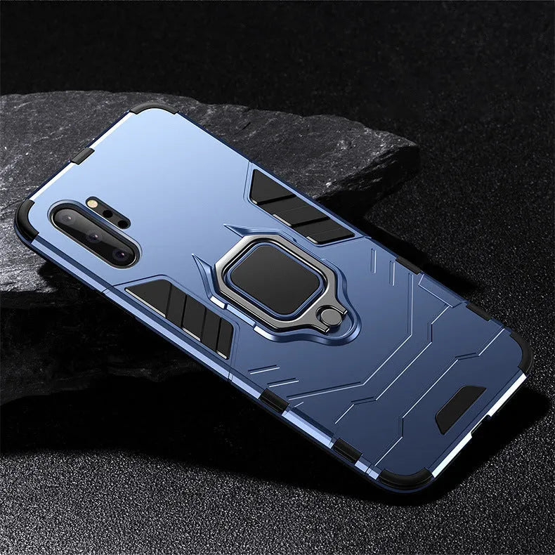 Iron Man magnetic phone case for Samsung Galaxy with metal plate for car mount compatibility in black, blue and red colours
