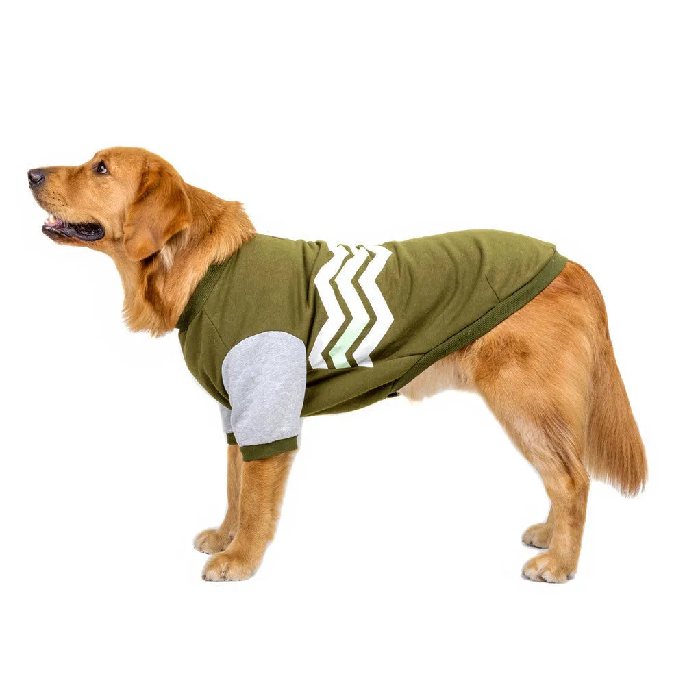 Wavy two-legged hoodie dog clothes in blue, green, and red natural cotton sizes 3XL to 5XL