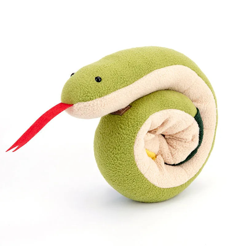 Snake snuffle toy for dogs, 85cm polar fleece slow feeder in snake shape on floor