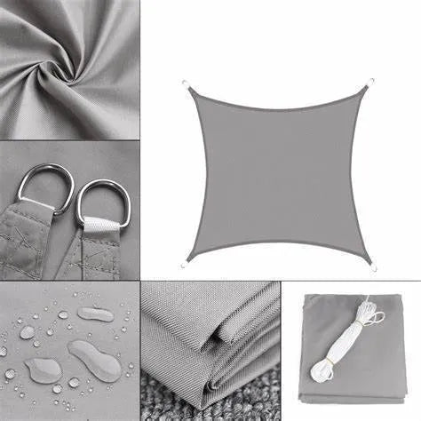 Blue curved square polyester shade sail measuring 3 metres by 4 metres for outdoor UV protection