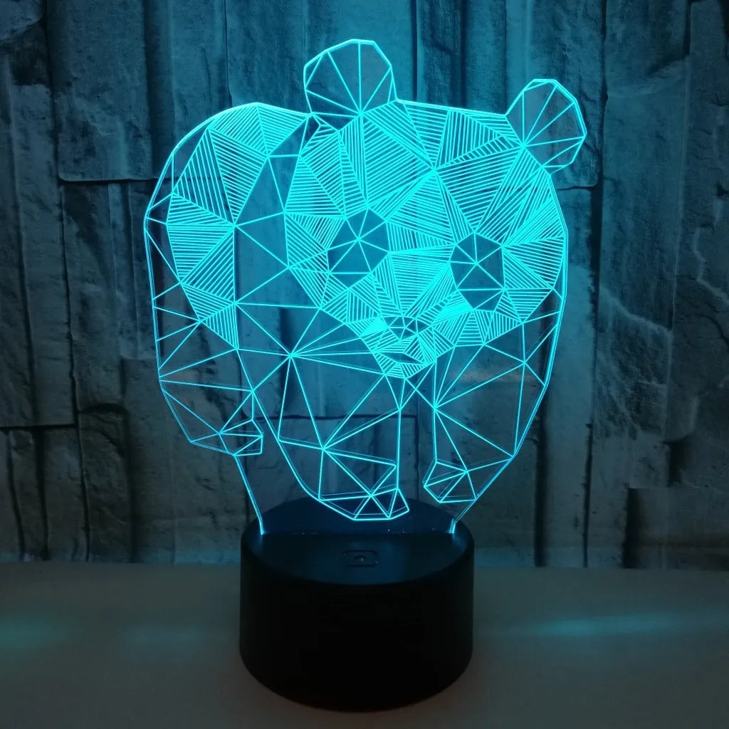 LED stereo night light with black ABS base, acrylic panel, USB cable, showing colour gradient on a tabletop