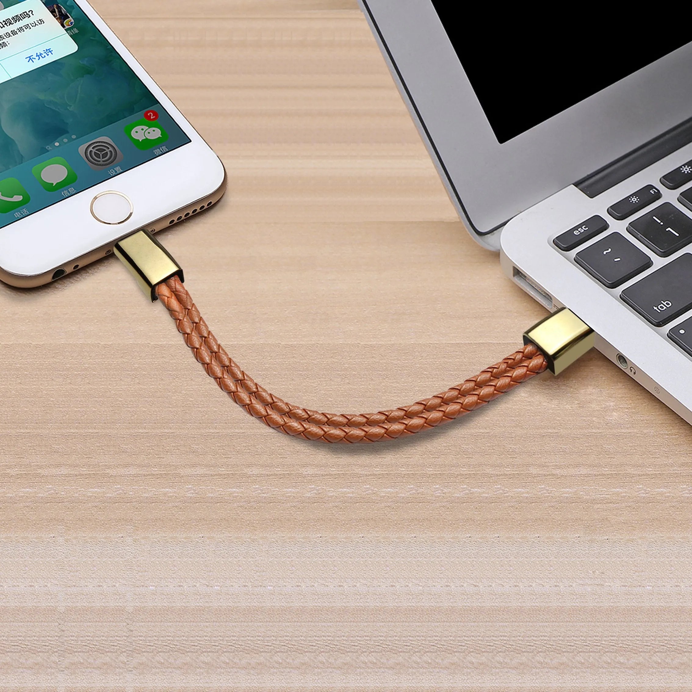 Brown bracelet charging cable with Mini USB connector and gift box packaging