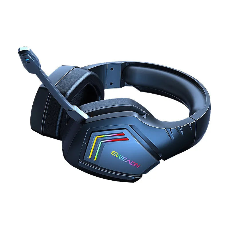 Black RGB wireless Bluetooth headset with noise reduction function and adjustable headband