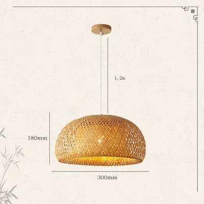 Brown woven bamboo chandelier with natural bamboo shade, 180 by 300 mm, E27 pendant light