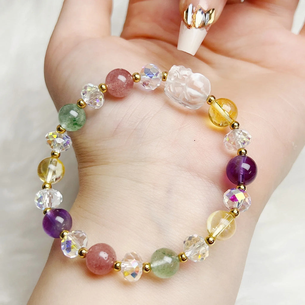 Colourful crystal bracelet with Phoenix and nine-tailed fox charm on adjustable band