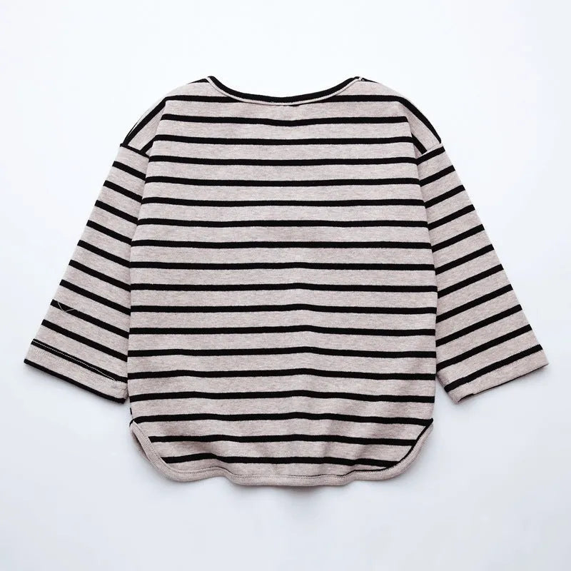 Striped long sleeve cotton t-shirt for baby girls in black or red colours