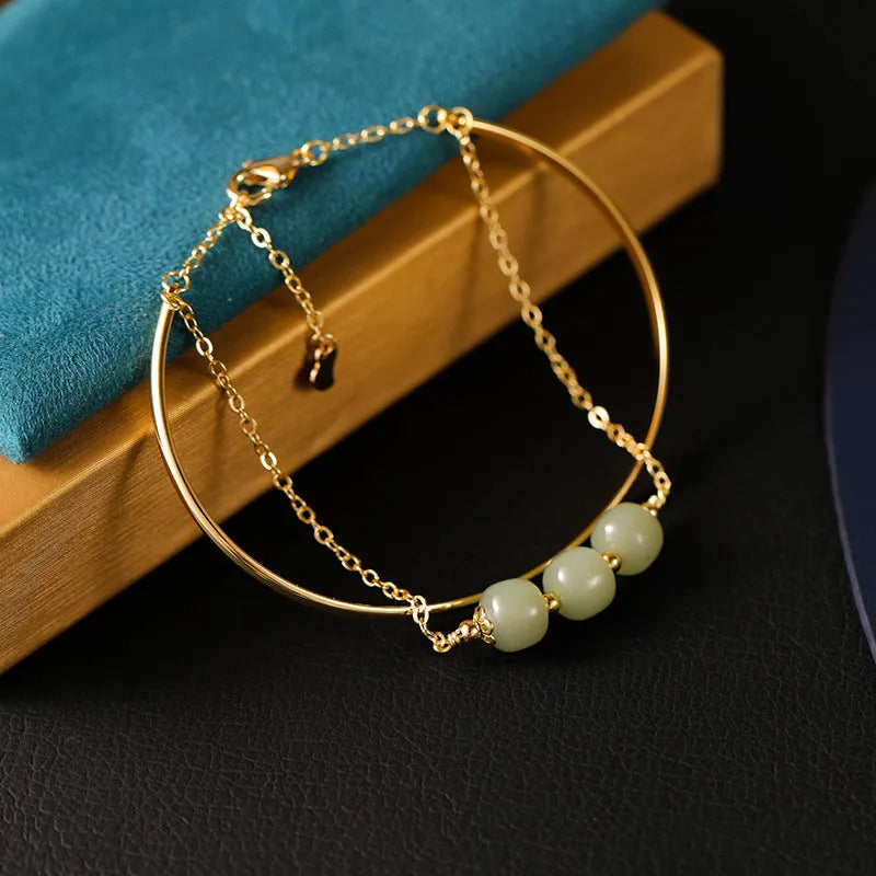 Hetian jade lucky beads bracelet with gold inlay in women's style
