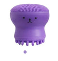 Cartoon octopus silicone wash brush in Blue, Green, Pink, Purple and Rose red for manual facial cleansing and massage.