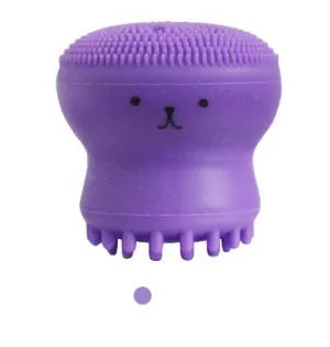 Cartoon octopus silicone wash brush in Blue, Green, Pink, Purple and Rose red for manual facial cleansing and massage.