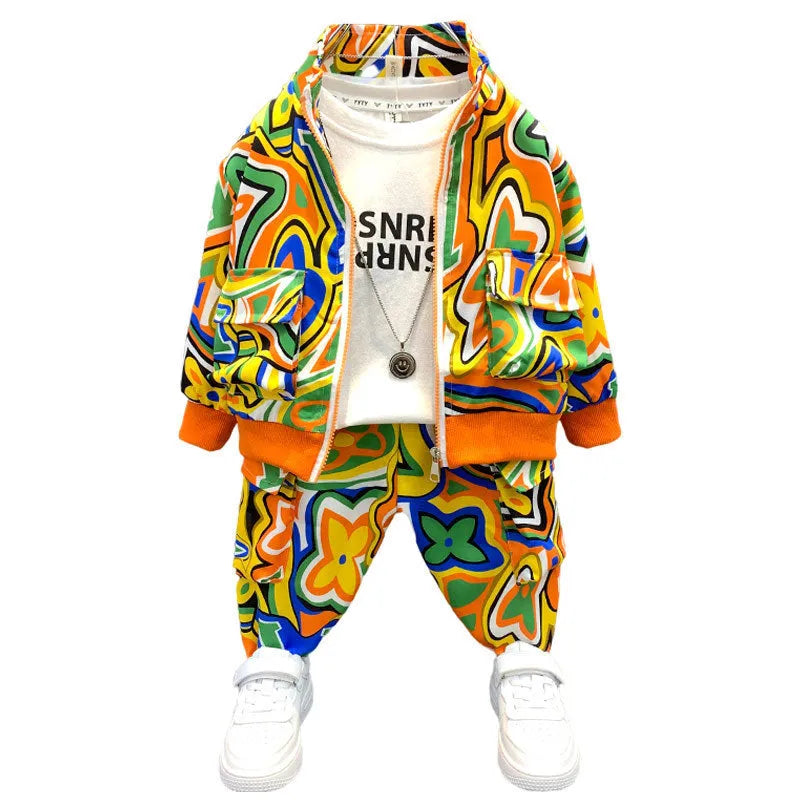 Spring children's two-piece set in blue with long-sleeve shirt and pants for boys