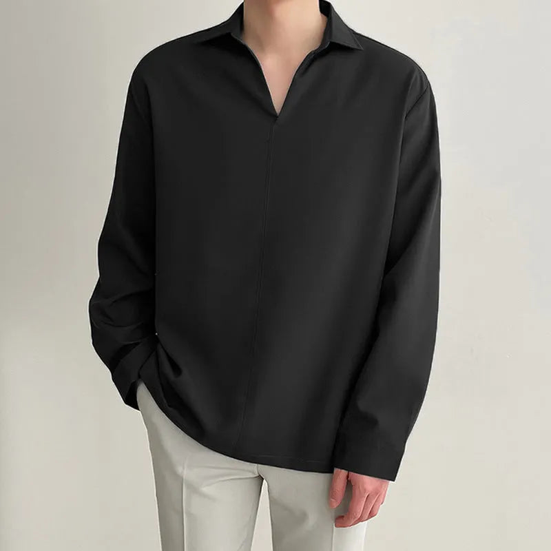 Men's loose lapels casual office shirt in polyester with non-ironing feature