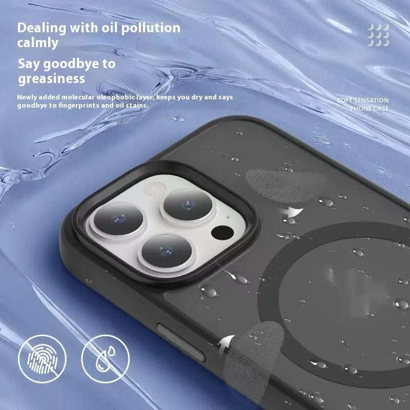 Frosted magnetic phone case for iPhone in Desert Gold, Titanium Gray, Dark Purple and Far Peak Blue
