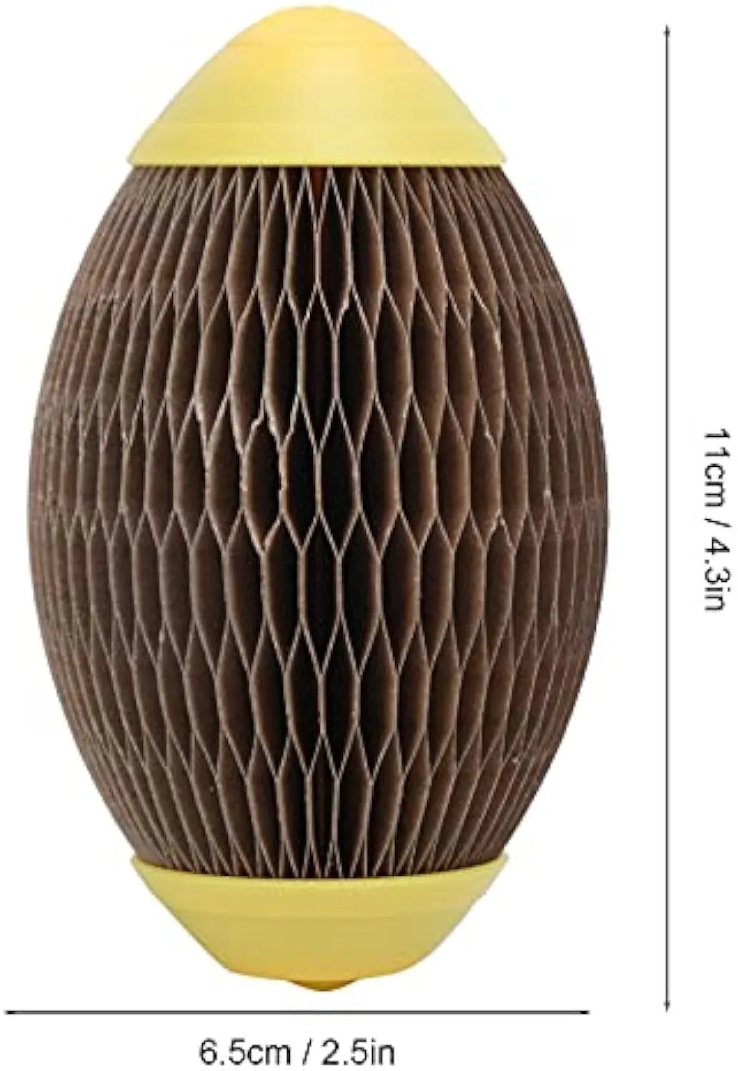 Ellipse-shaped catnip ball toy made of recycled corrugated paper for scratching and play.