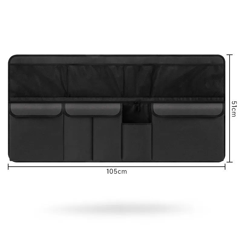 Multifunctional mesh pocket car storage box in black Oxford cloth with hanging straps